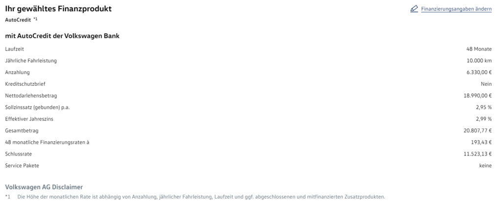 Autokredit VW Bank